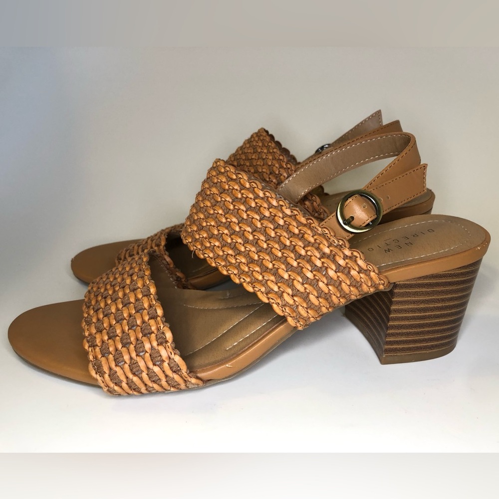 A New Direction Open Toe Strappy Stacked Block Heel Sandal Size 7.5